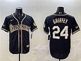 Men's Seattle Mariners #24 Ken Griffey Jr. Black Gold Cool Base Stitched Jersey,baseball caps,new era cap wholesale,wholesale hats